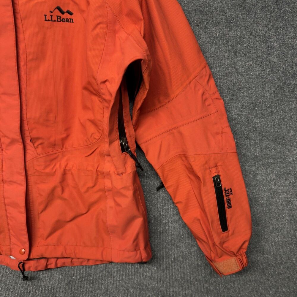 L.L. Bean Gore-Tex Rain Jacket Womens M Orange Hooded Waterproof Hiking Shell - Picture 13 of 16